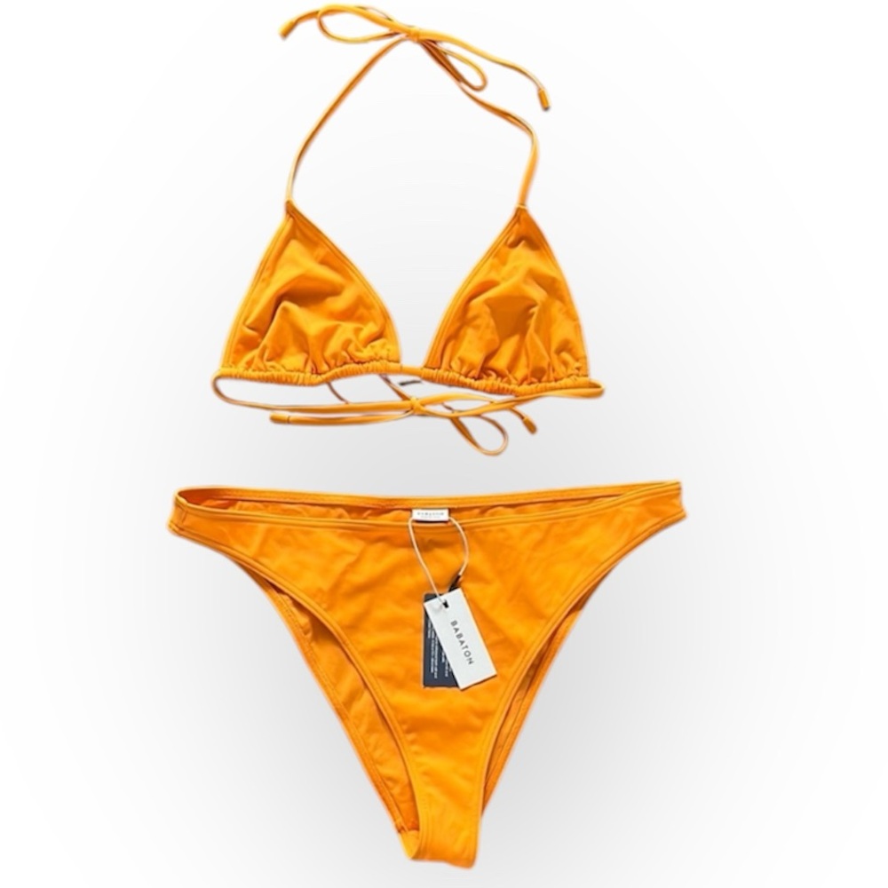 NWT Babaton String Triangle Top High Leg Bottom Tangelo Orange Bikini Set | L/XL